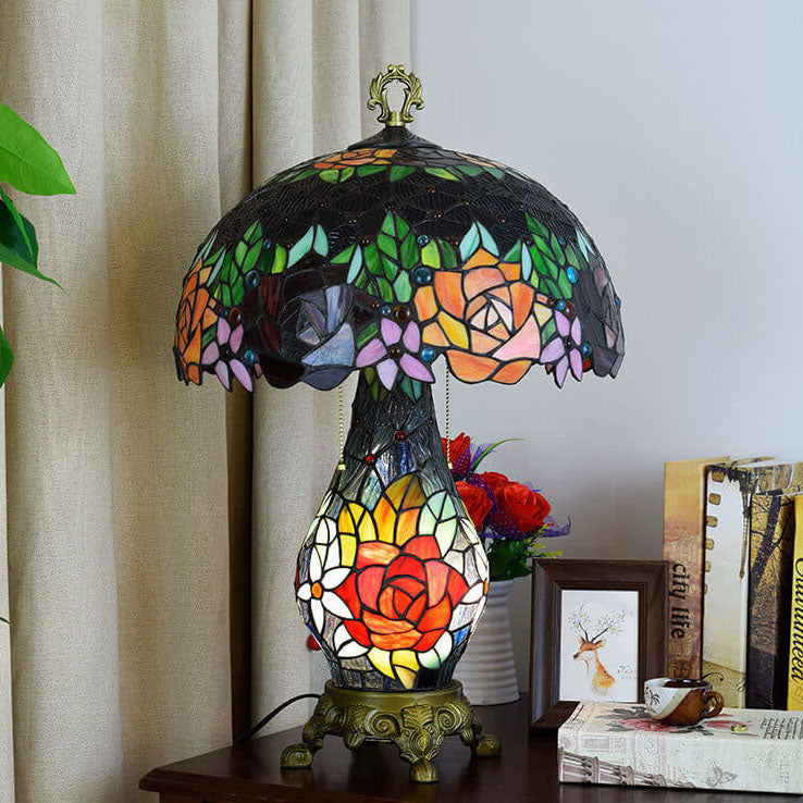 Antique Victorian Rose Stained Glass Accent Light