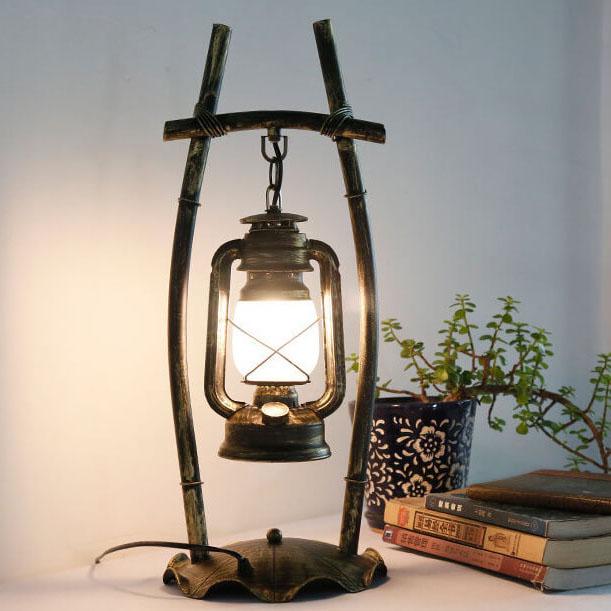 Rustic Bamboo-Frame Hanging Lantern Lamp