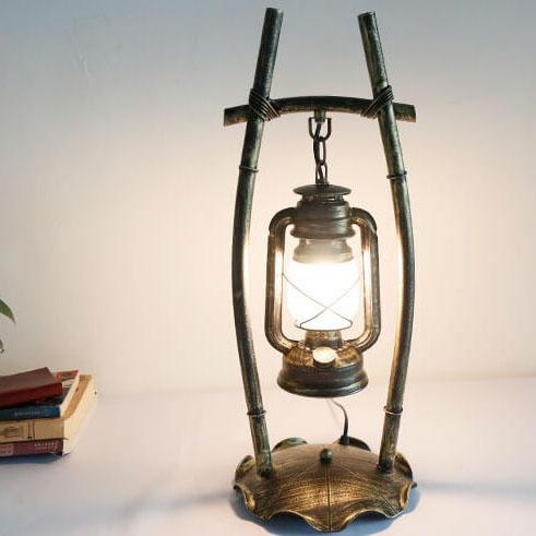 Rustic Bamboo-Frame Hanging Lantern Lamp