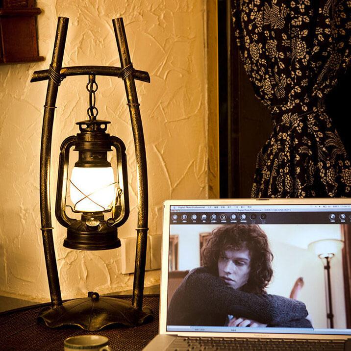 Rustic Bamboo-Frame Hanging Lantern Lamp