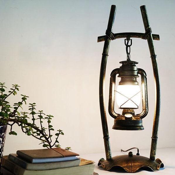Rustic Bamboo-Frame Hanging Lantern Lamp