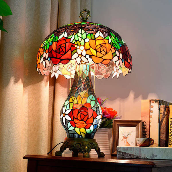 Antique Victorian Rose Stained Glass Accent Light