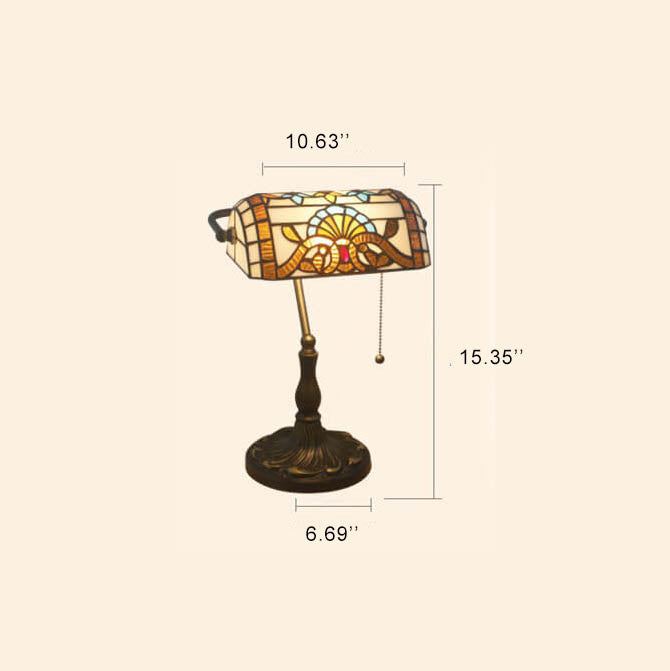 Vintage Tiffany Style Stained Glass Banker's Lamp