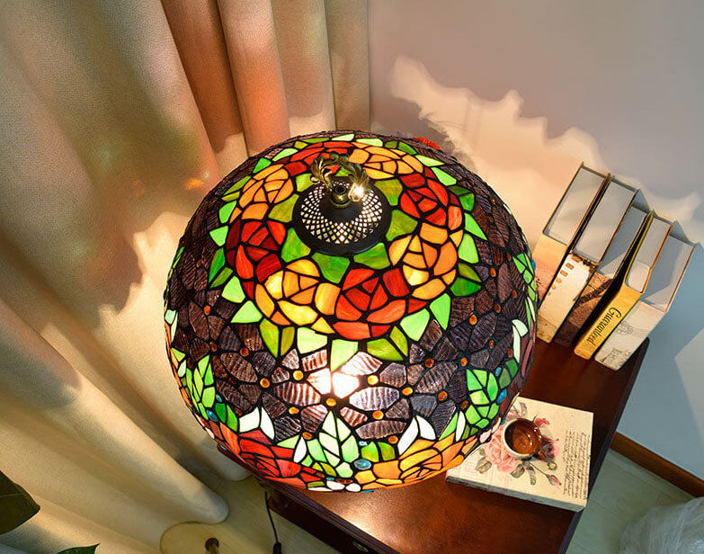 Antique Victorian Rose Stained Glass Accent Light