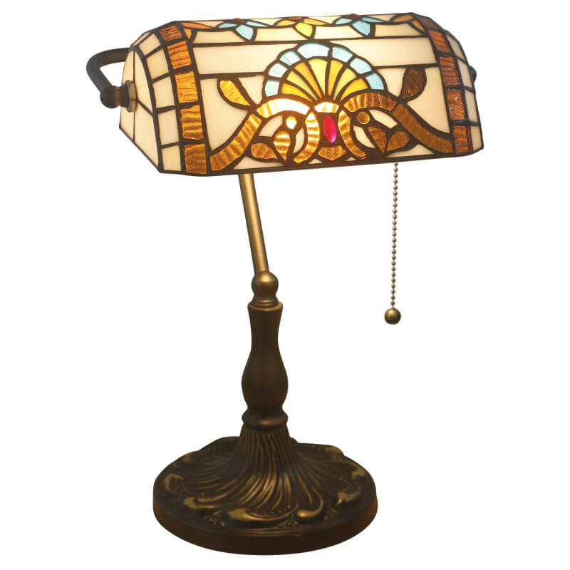 Vintage Tiffany Style Stained Glass Banker's Lamp