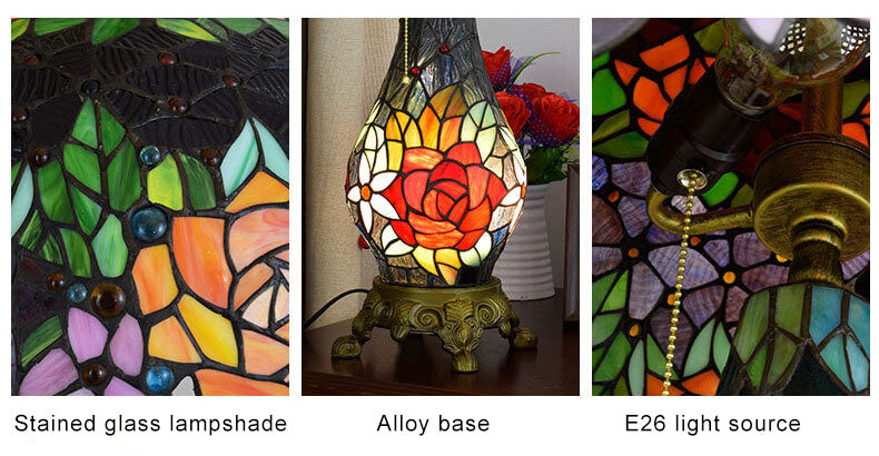 Antique Victorian Rose Stained Glass Accent Light
