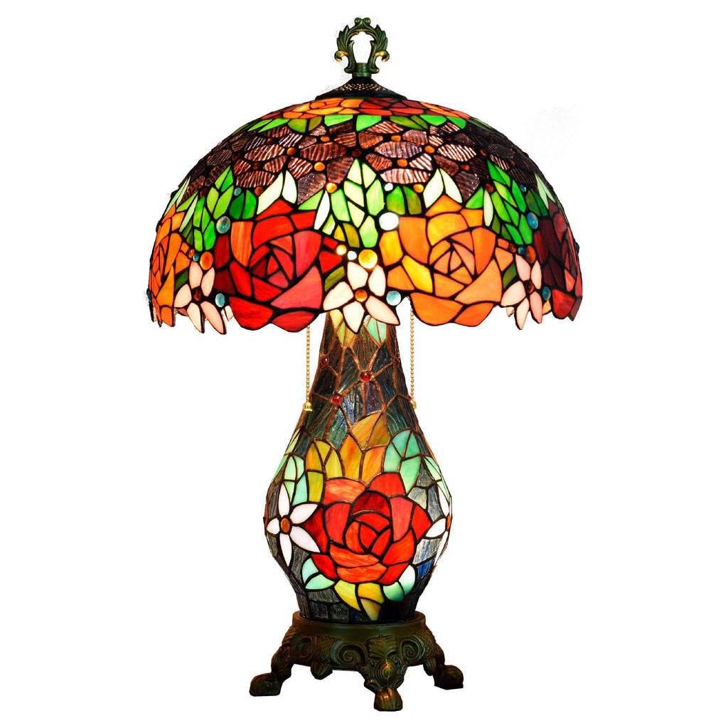 Antique Victorian Rose Stained Glass Accent Light