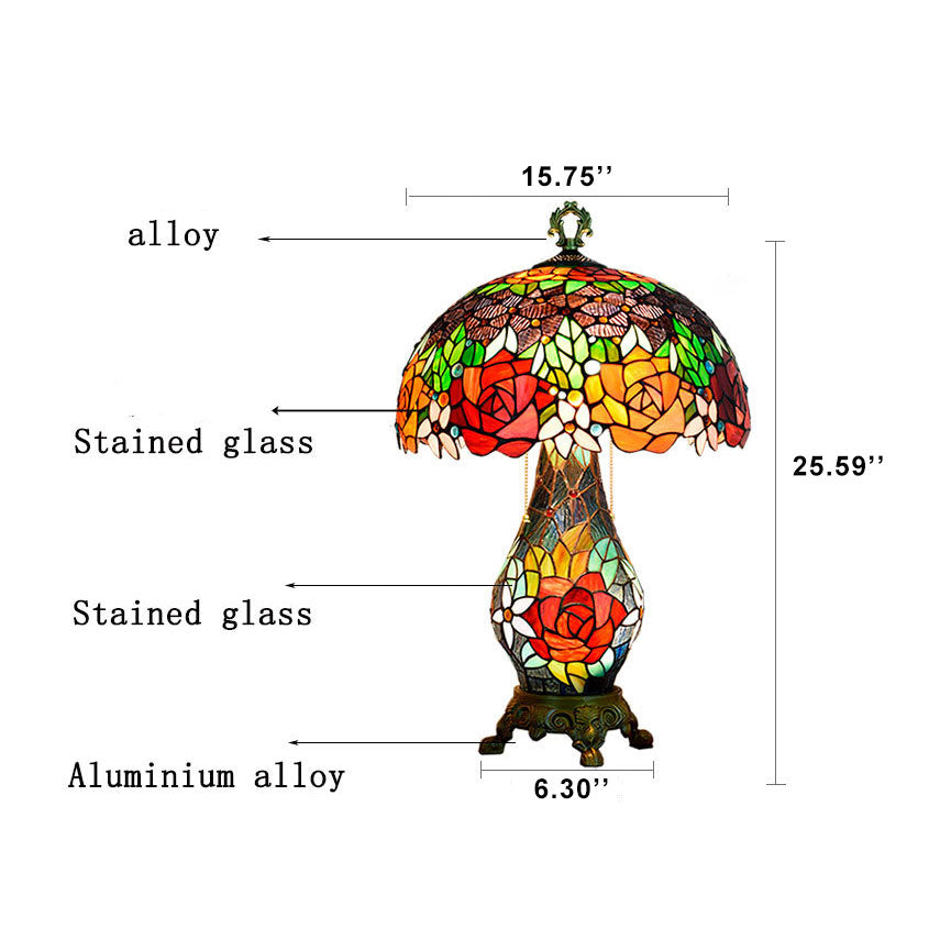 Antique Victorian Rose Stained Glass Accent Light