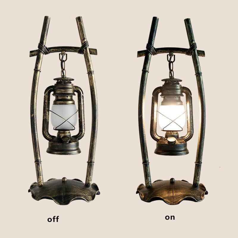 Rustic Bamboo-Frame Hanging Lantern Lamp