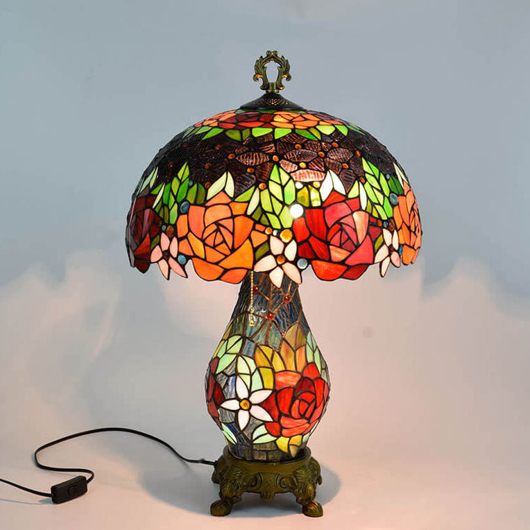 Antique Victorian Rose Stained Glass Accent Light