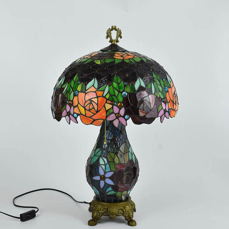 Antique Victorian Rose Stained Glass Accent Light