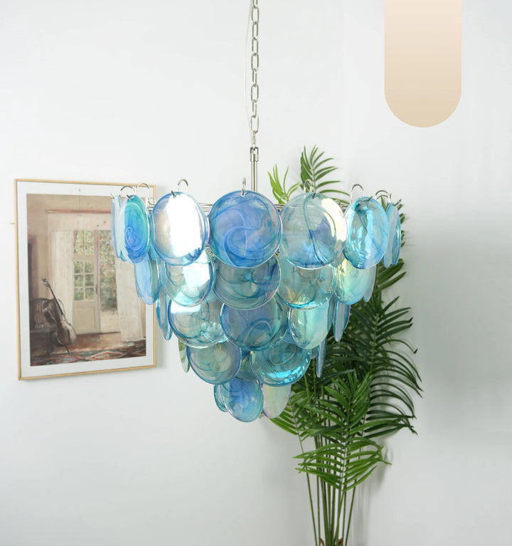 BLUE MURANO DISC CHANDELIER