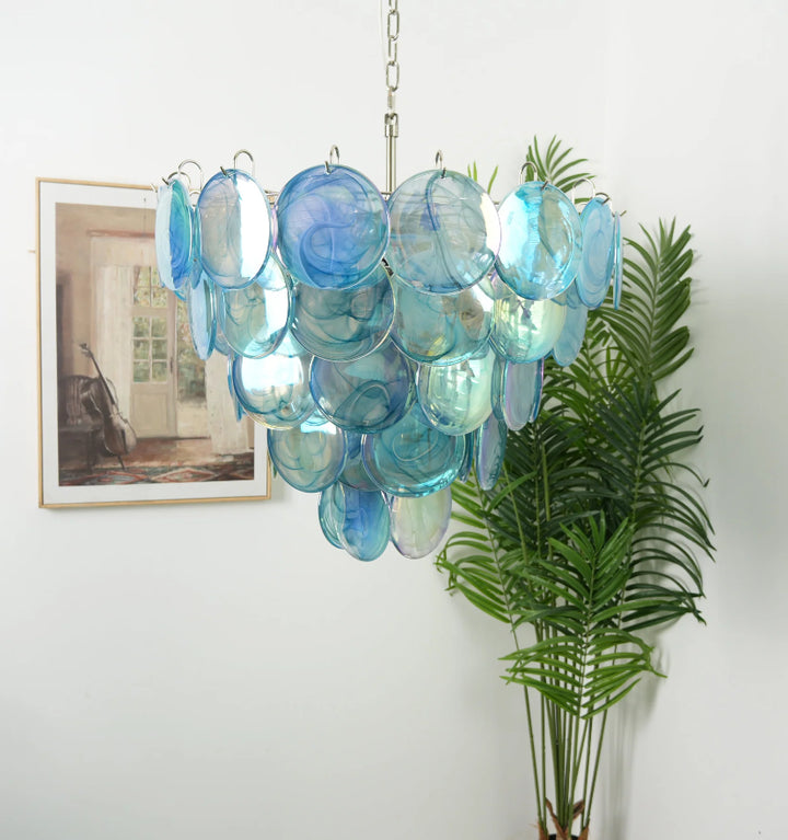 BLUE MURANO DISC CHANDELIER