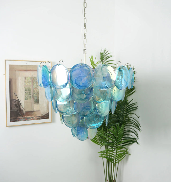 BLUE MURANO DISC CHANDELIER