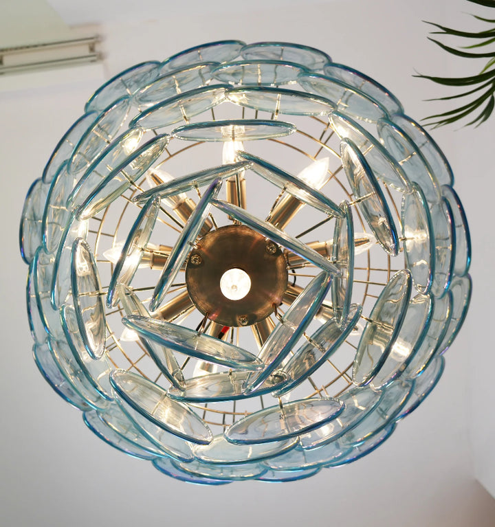 BLUE MURANO DISC CHANDELIER