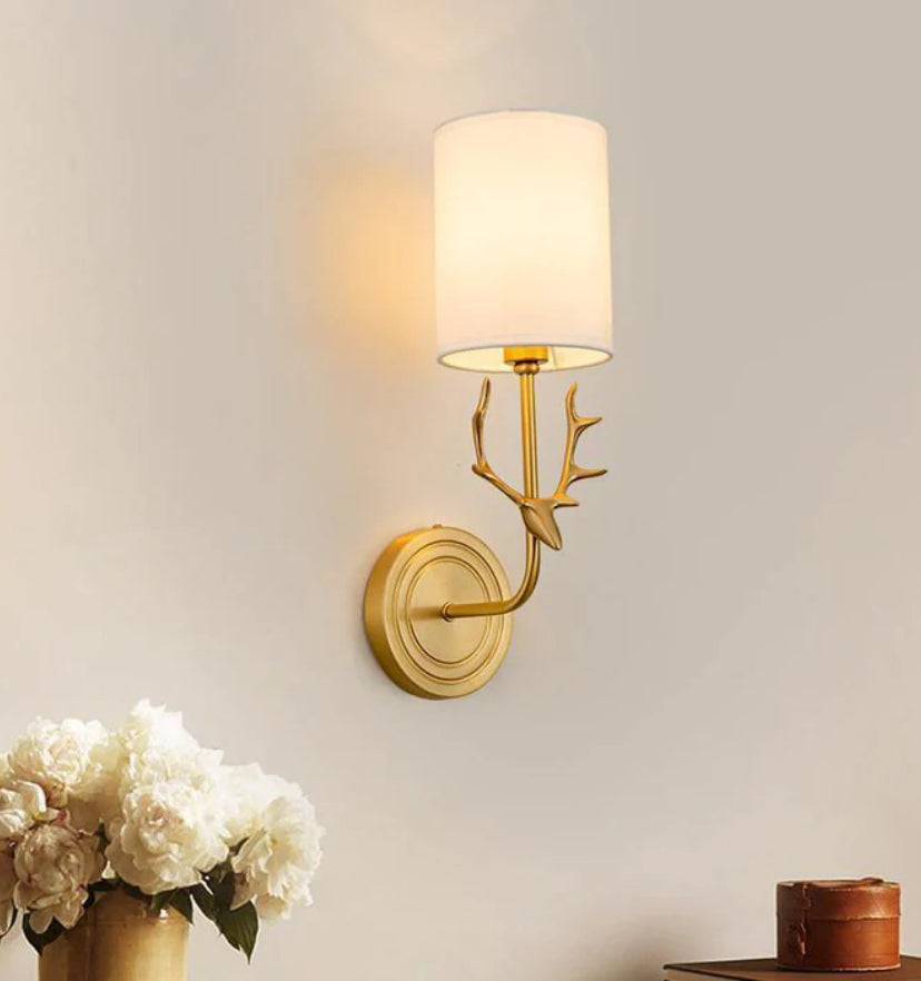 Brass Deer Head Wall Light