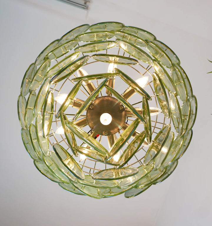 GREEN MURANO DISC CHANDELIER