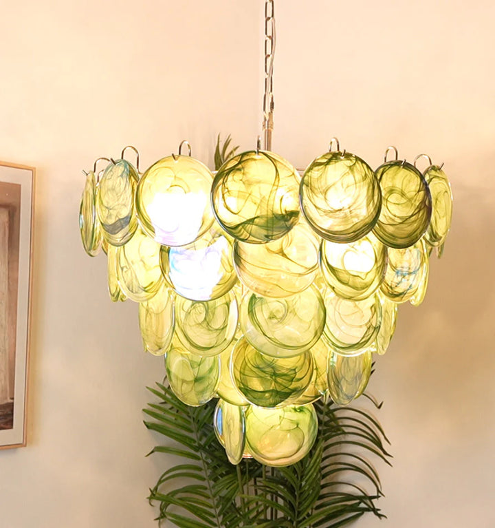 GREEN MURANO DISC CHANDELIER