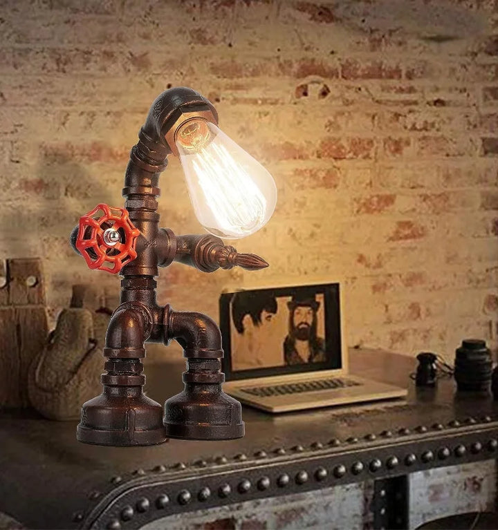 INDUSTRIAL ANTIQUE ROBOT PIPE TABLE LAMP