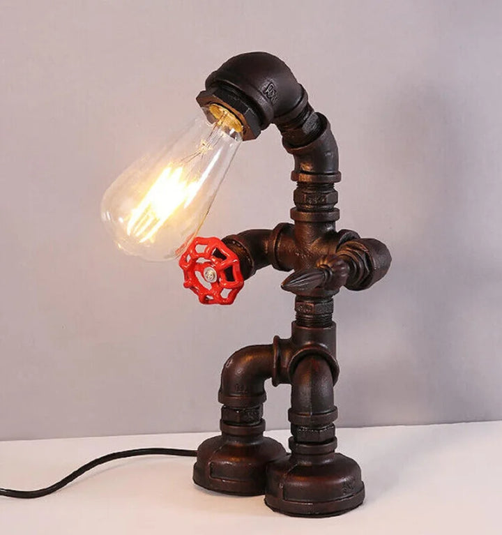 INDUSTRIAL ANTIQUE ROBOT PIPE TABLE LAMP