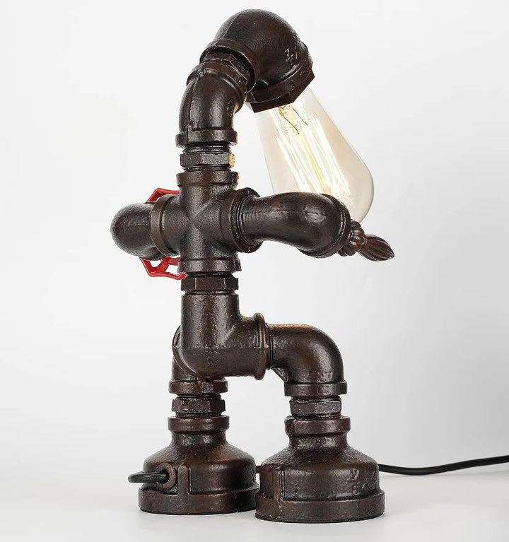 INDUSTRIAL ANTIQUE ROBOT PIPE TABLE LAMP