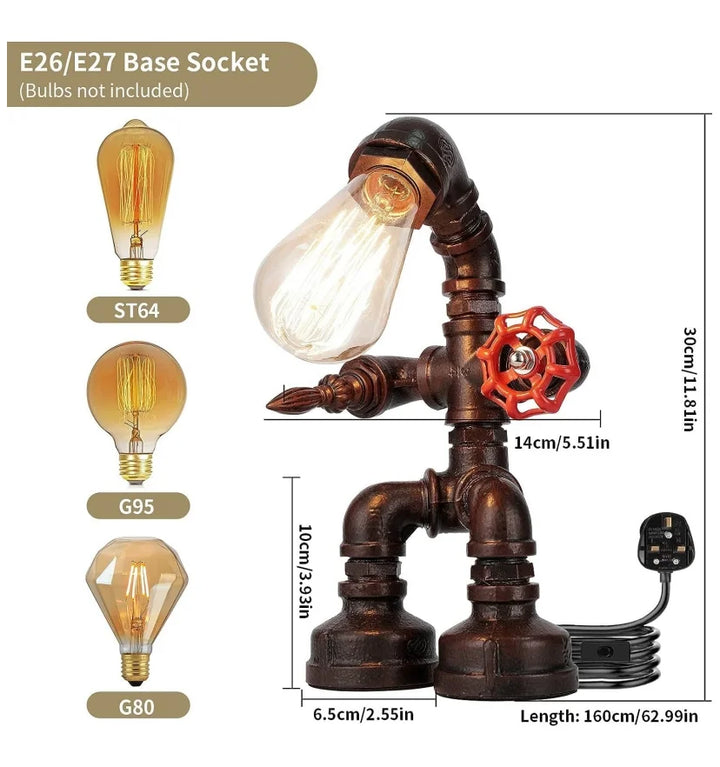 INDUSTRIAL ANTIQUE ROBOT PIPE TABLE LAMP