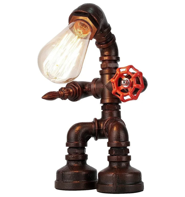 INDUSTRIAL ANTIQUE ROBOT PIPE TABLE LAMP