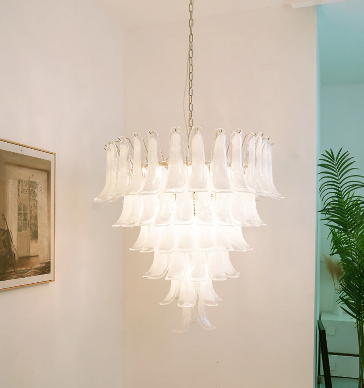 MURANO WHITE GLASS PETALS CHANDELIER