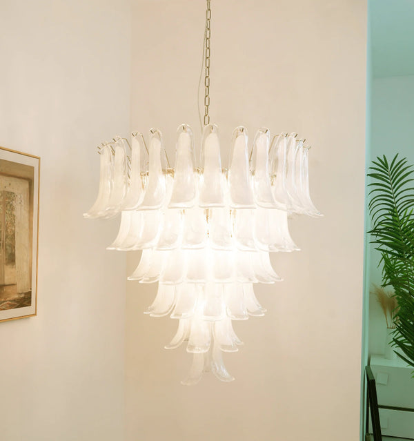 MURANO WHITE GLASS PETALS CHANDELIER