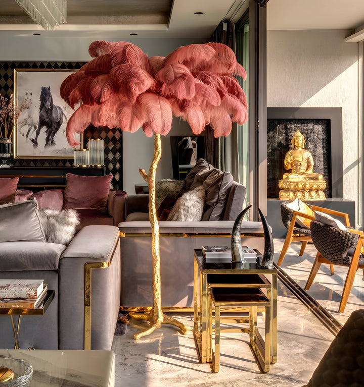 OSTRICH FEATHER BRASS FLOOR LAMP