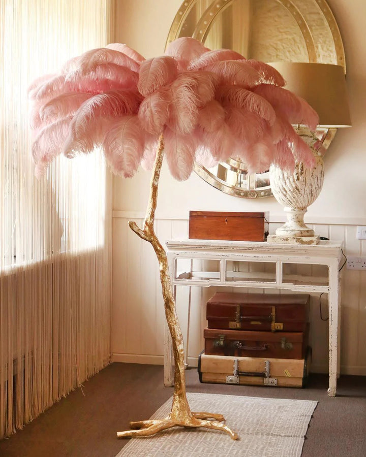 OSTRICH FEATHER BRASS FLOOR LAMP