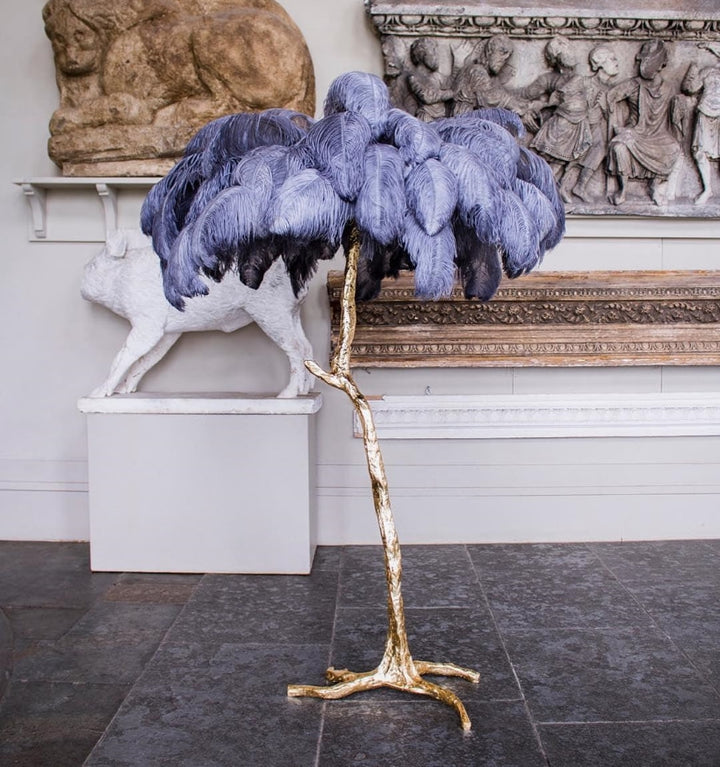 OSTRICH FEATHER BRASS FLOOR LAMP