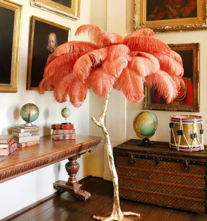 OSTRICH FEATHER BRASS FLOOR LAMP