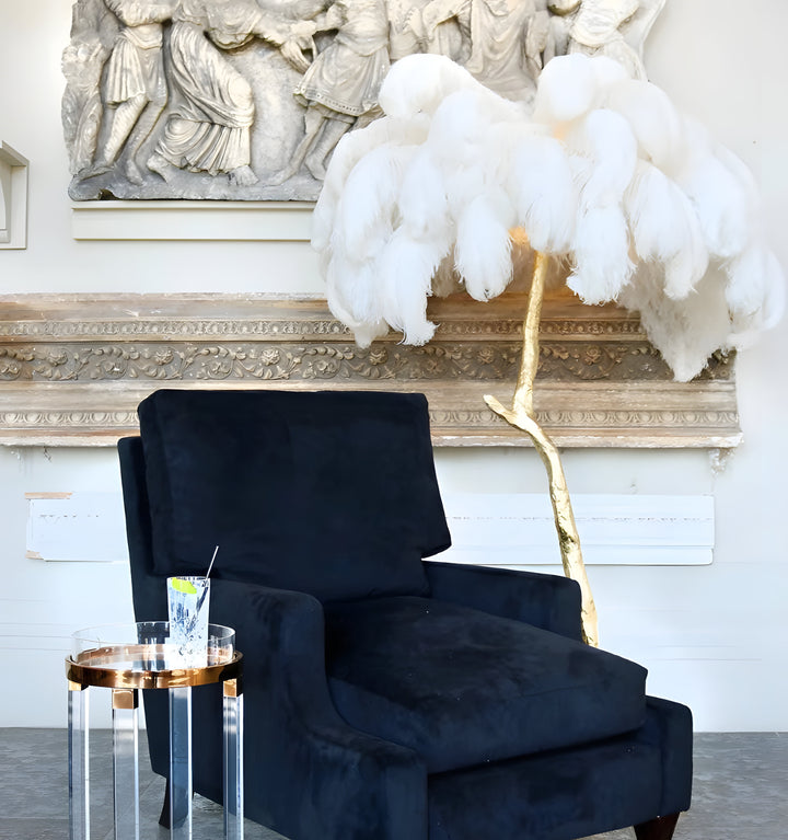 OSTRICH FEATHER BRASS FLOOR LAMP