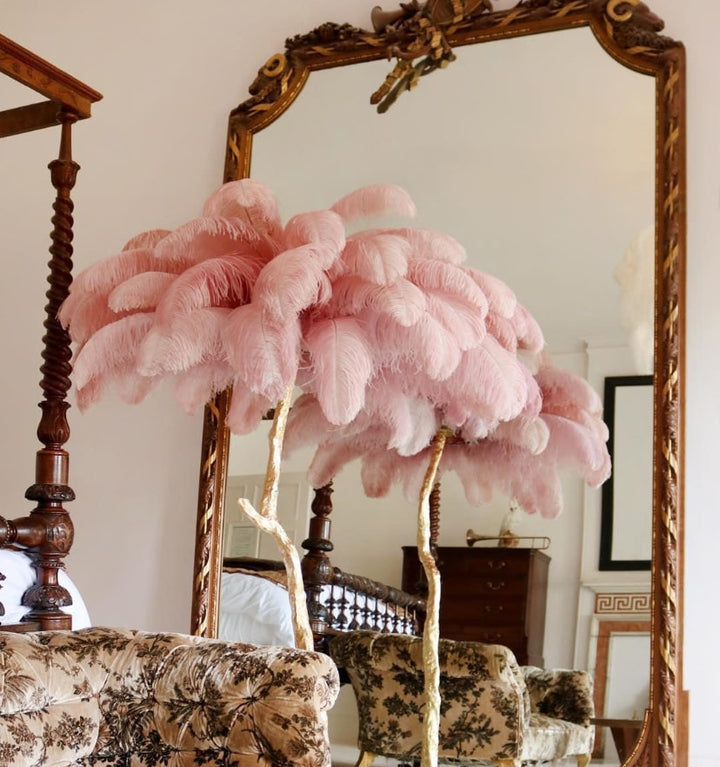 OSTRICH FEATHER BRASS FLOOR LAMP