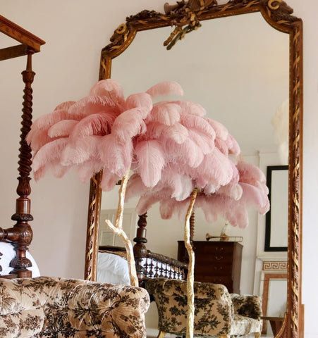 OSTRICH FEATHER BRASS FLOOR LAMP