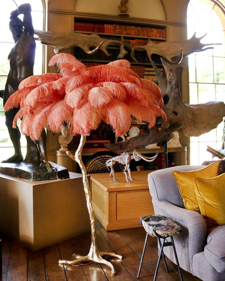 OSTRICH FEATHER BRASS FLOOR LAMP