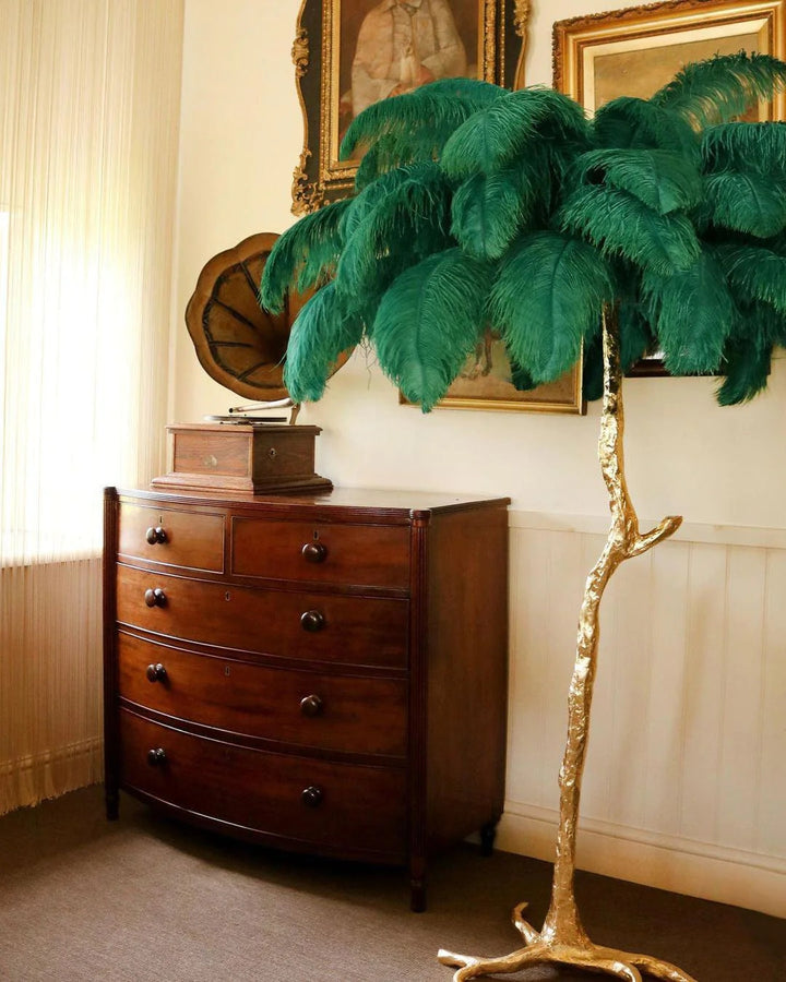 OSTRICH FEATHER BRASS FLOOR LAMP