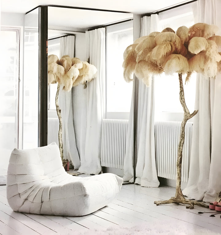 OSTRICH FEATHER BRASS FLOOR LAMP