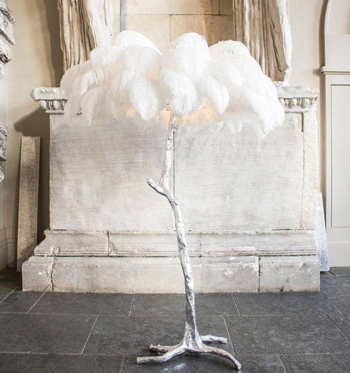 OSTRICH FEATHER BRASS FLOOR LAMP