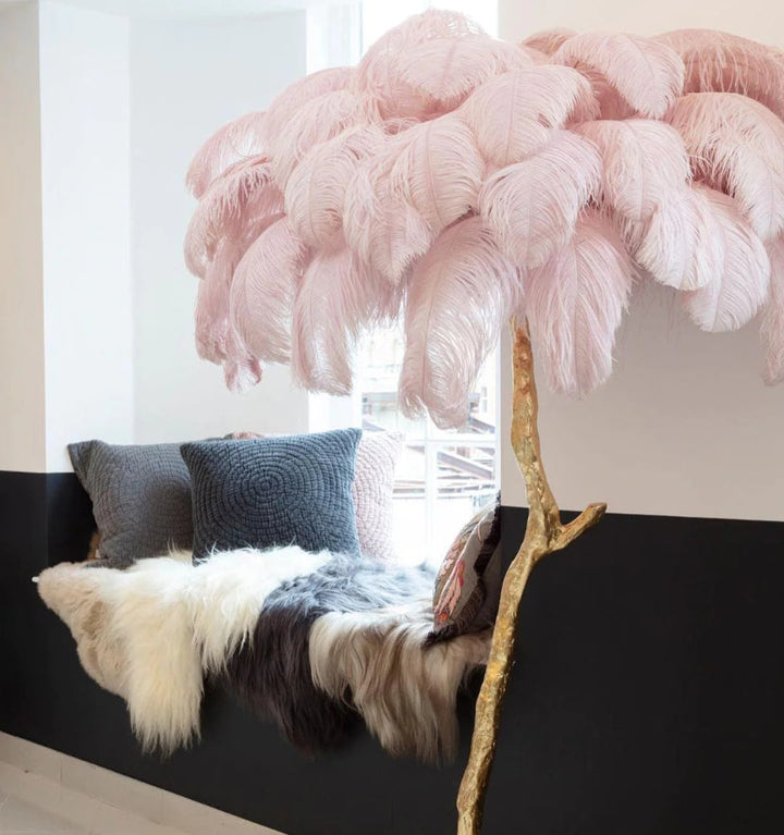 OSTRICH FEATHER BRASS FLOOR LAMP