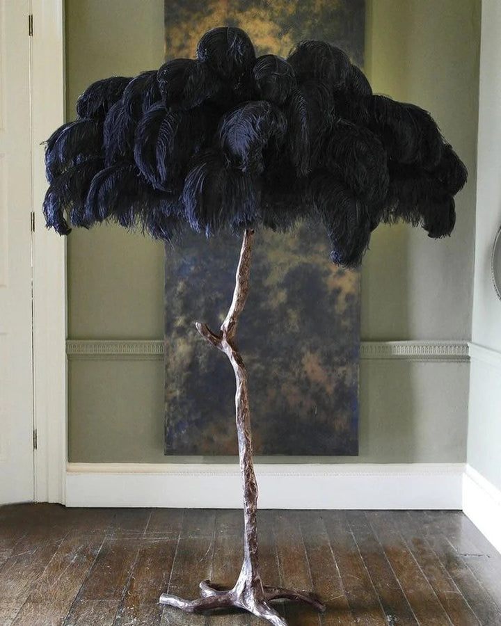 OSTRICH FEATHER BRASS FLOOR LAMP