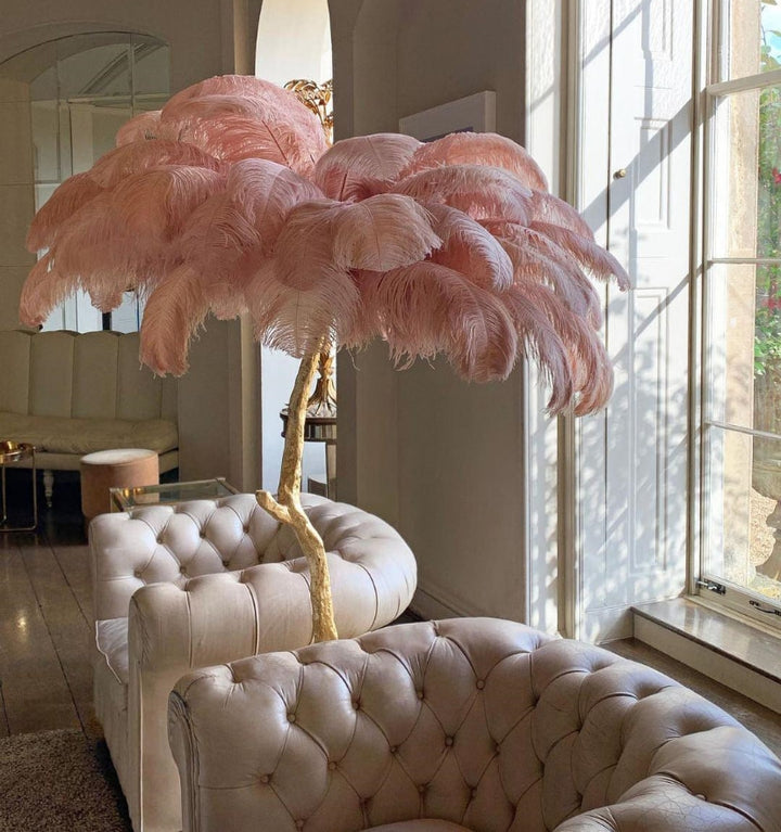 OSTRICH FEATHER BRASS FLOOR LAMP