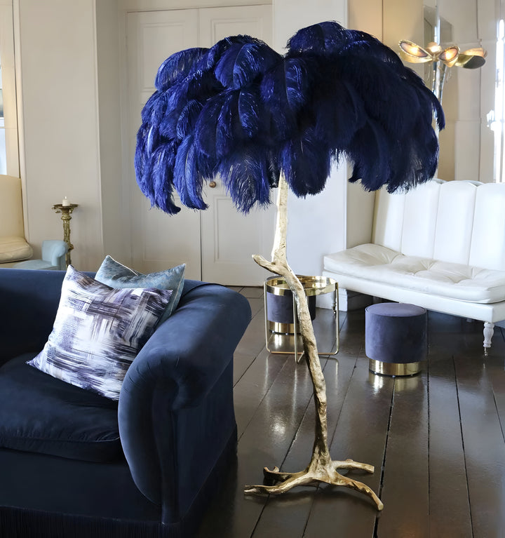 OSTRICH FEATHER BRASS FLOOR LAMP