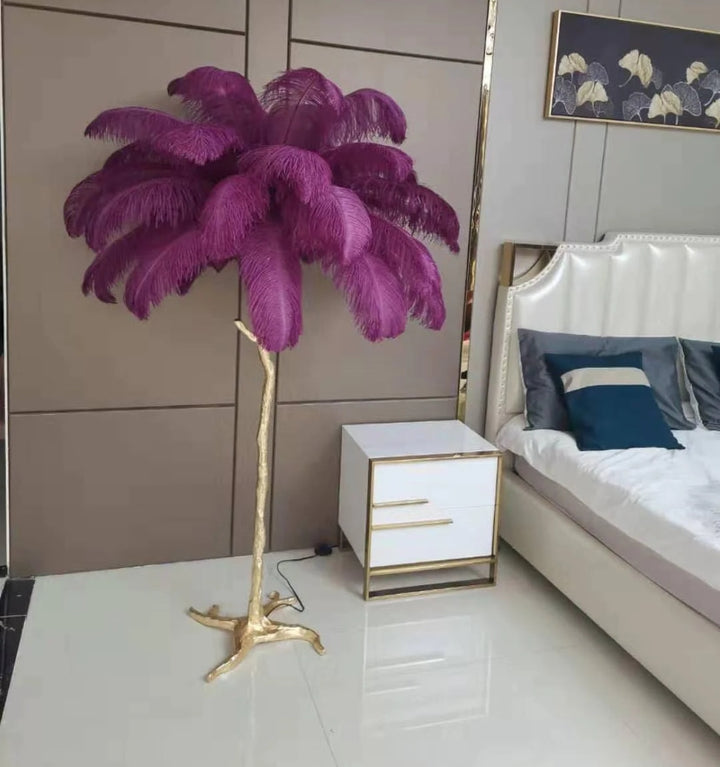 OSTRICH FEATHER BRASS FLOOR LAMP