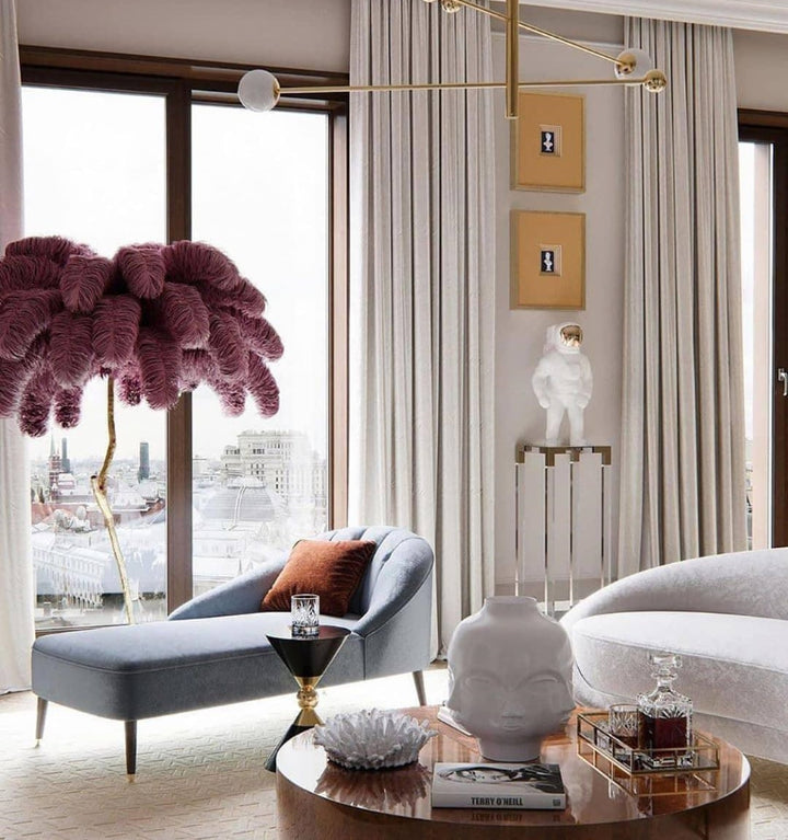 OSTRICH FEATHER BRASS FLOOR LAMP