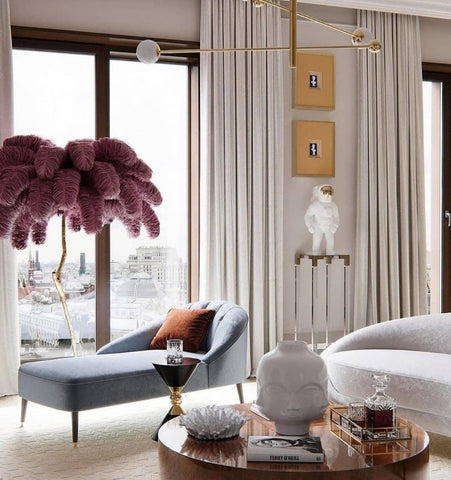 OSTRICH FEATHER BRASS FLOOR LAMP