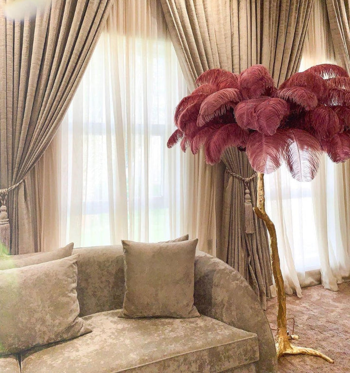 OSTRICH FEATHER BRASS FLOOR LAMP