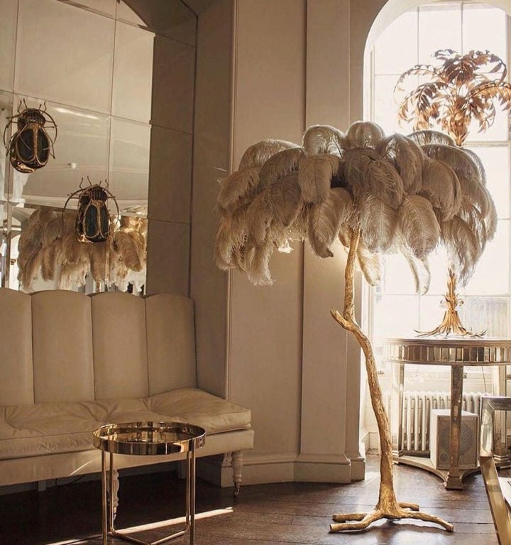 OSTRICH FEATHER BRASS FLOOR LAMP