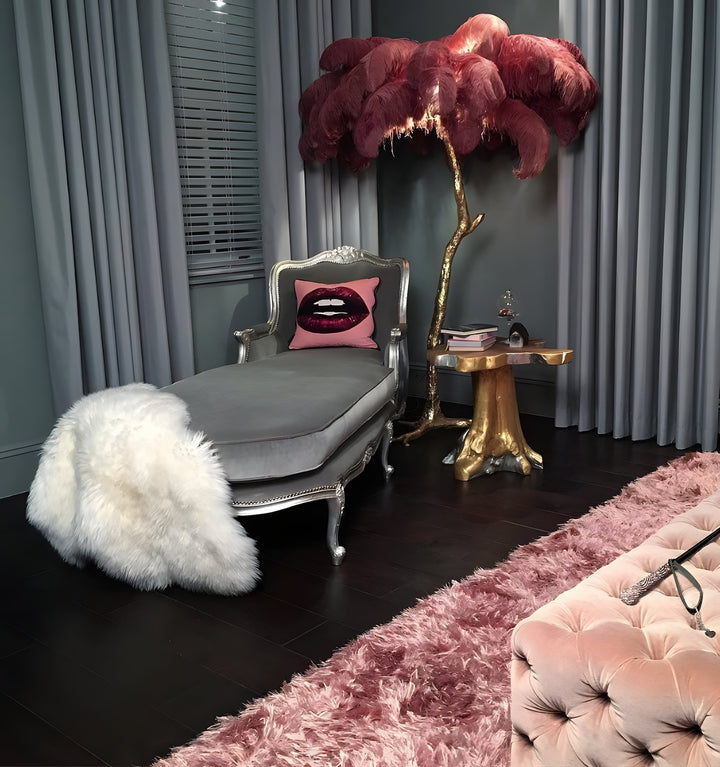 OSTRICH FEATHER BRASS FLOOR LAMP